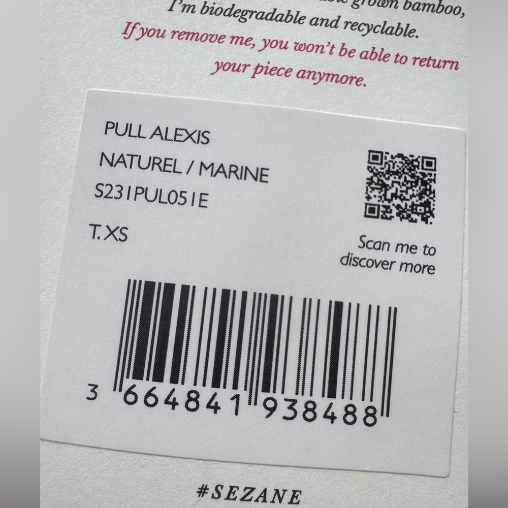 NWT Sezane Alexis sweater pullover Jumper natural/marine XS - Picture 6 of 8